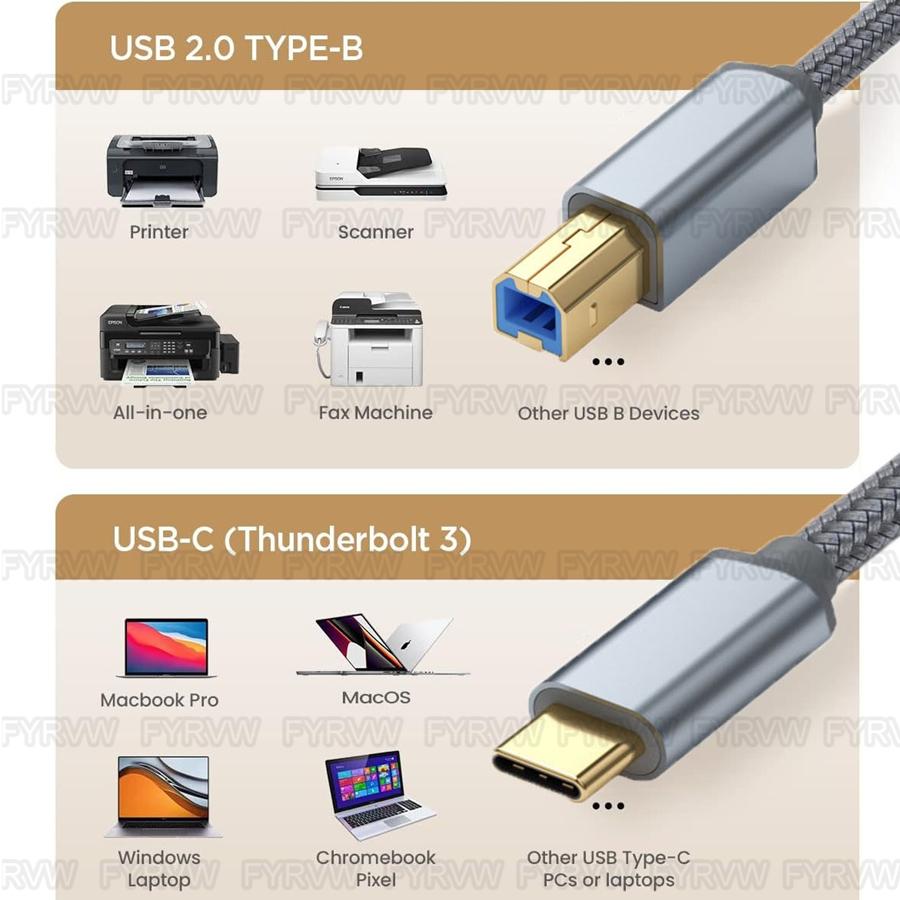 USB C Printer Cable USB B To USB C Printer Cable USB2.0 Printer Cord for MacBook Pro USB C MIDI Casio Digital Piano MIDI Cable