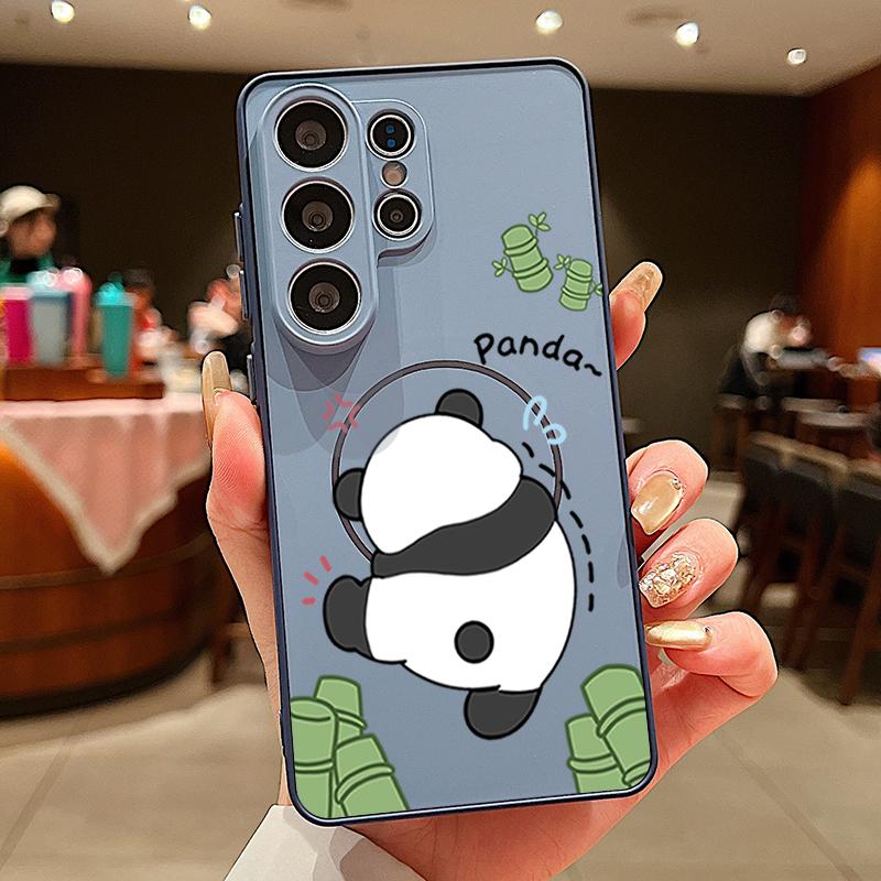 Magnetic For Magsafe Case For Samsung Galaxy S26 Ultra S25 Edge S24 Plus S23 FE S22 A17 A54 A55 A56 A57 5G Lovely Baby Panda Pattern Cover