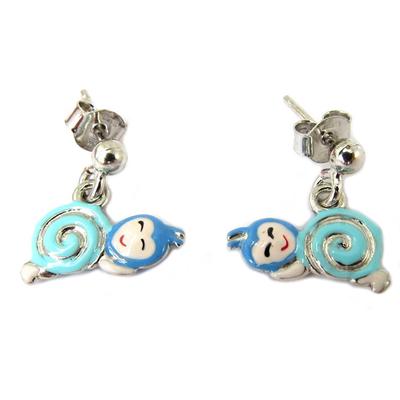 [P3259] - Blue 'Snails' Silver Earrings