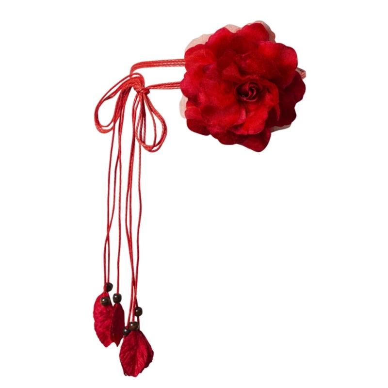 

Самозавязывающийся пояс для женщин, пояс для платья в стиле бохо с плетеным поясом и цветочным узором, тонкий пояс с цветочным узлом, винтажный