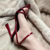 2024 New Super High Heel Open Toe Versatile Sandals Female Pointed Head Fine Heel Banquet Red High Heels Sexy Women Shoes Slides