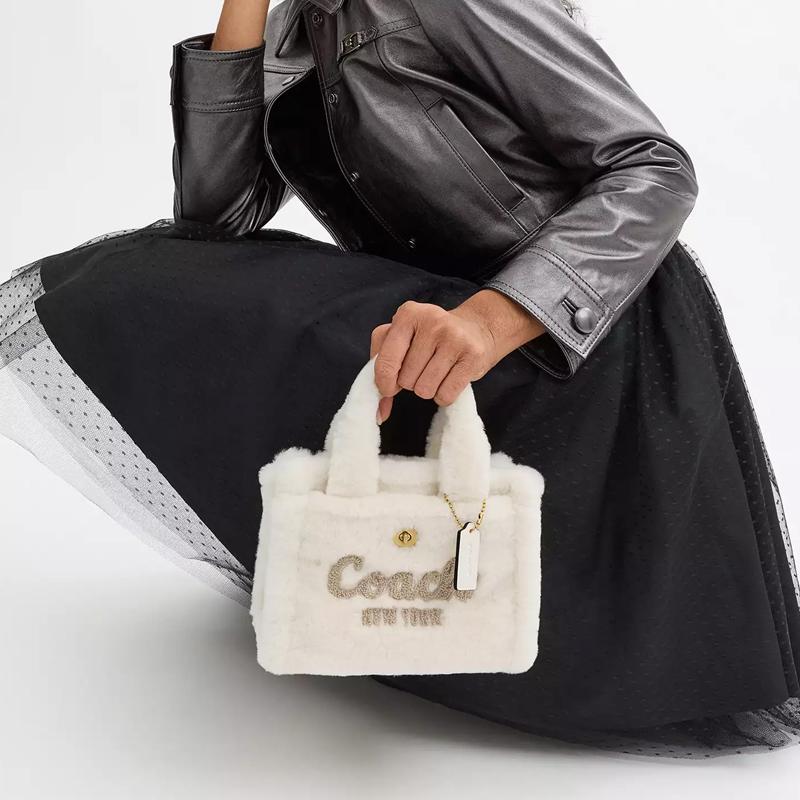 Coach Cargo 20 Calligraphy Logo Embroidered Wool Leather Tote Shopping Bag Crossbody Shoulder Handbag Small Women tote White CZ101-B4HA