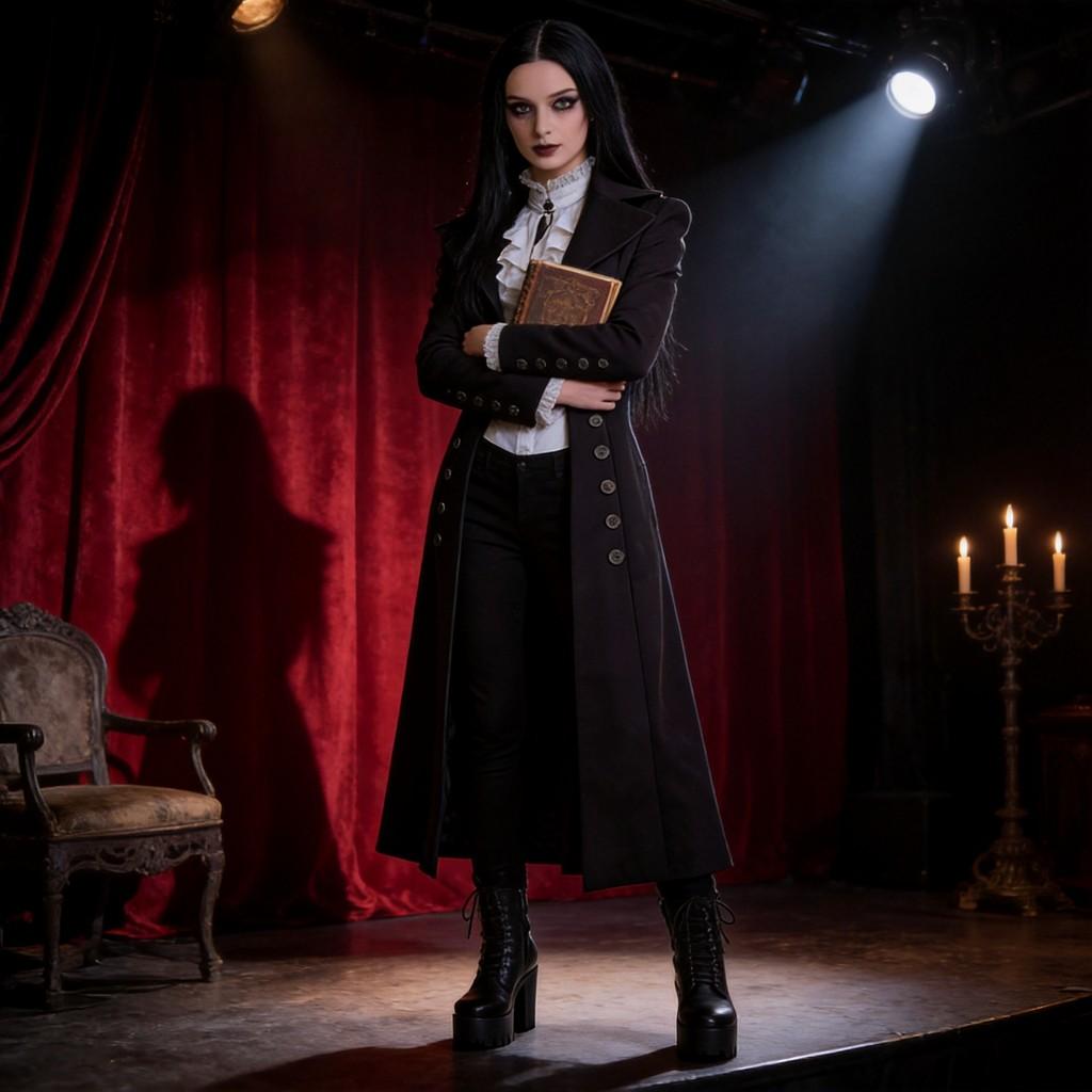 Cappotto Gotico Fantasy da Donna con Design Doppiopetto per Esibizioni sul Palco