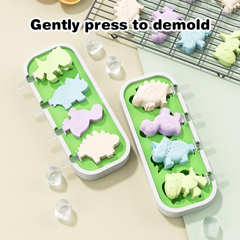 Silicone Ice Cream Mold With Lid And Sticks Diy Popsicle Mould Dinosaur Shape Pastry Mold Kitchen Ice Cream Tool