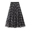 Qooth Autumn Brown Plaid Skirt for Women A-Line Maxi Length Slim Half Skirt QT2745