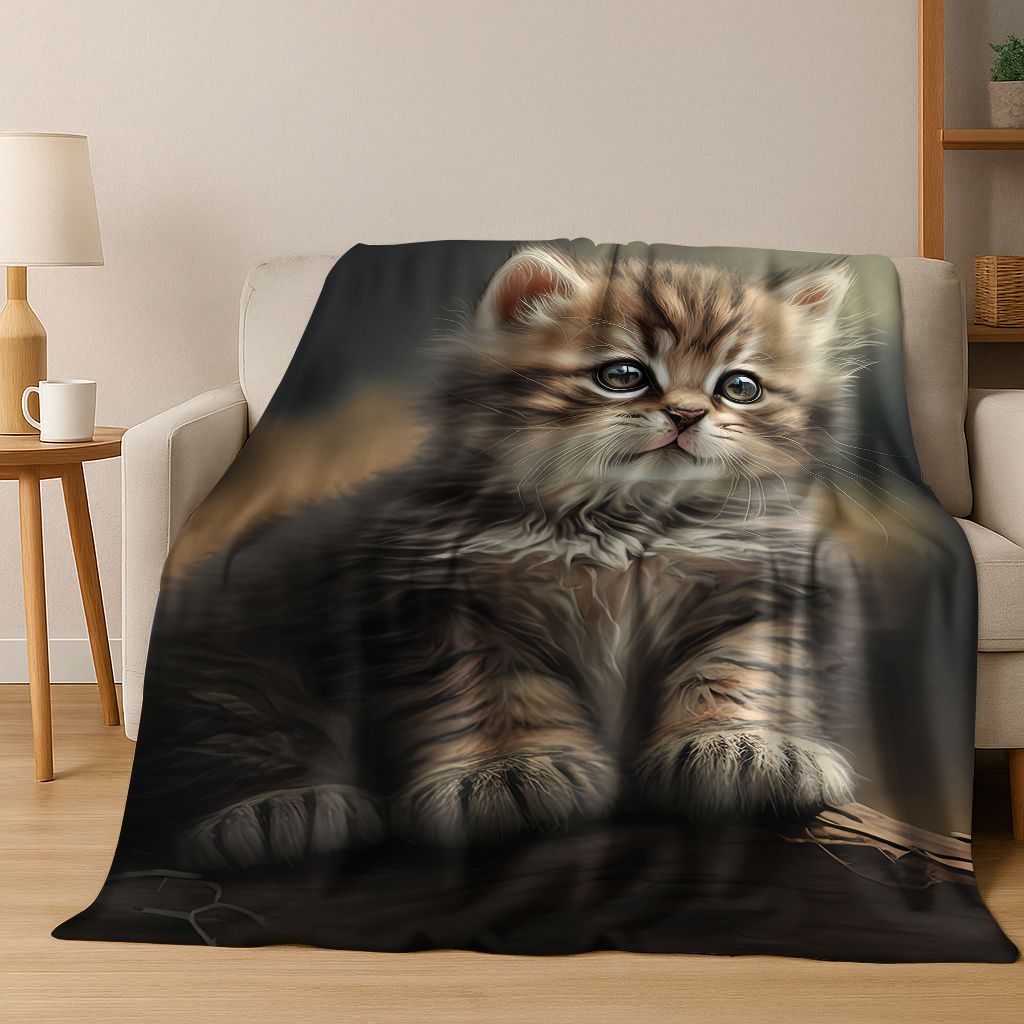 2026 Nová Roztomilá Kočka Koťátko Mňau Kreslená Flísová Přikrývka, Útulná Měkká Plédová Přikrývka pro Domov Ložnici Postel Pohovku Piknikový Potah Dětský Dárek