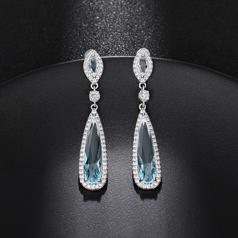 Blue Teardrop and Marquise Drop Earrings for Women Elegant Halo Fashion Jewelry