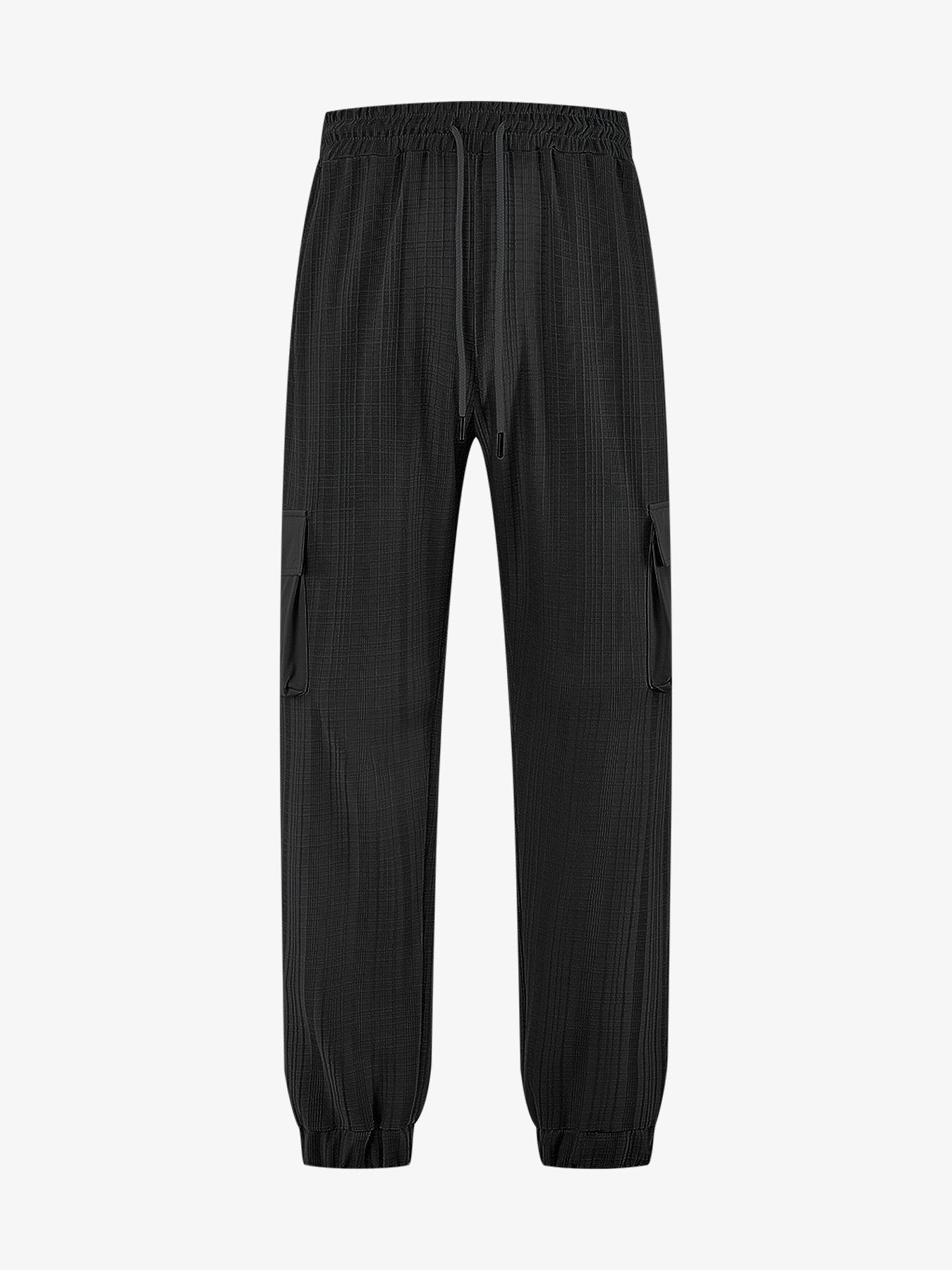

European and American Men s Clothing Summer Thin Loose Breathable Micro-elastic Tether Imitation Hemp Square Men s Casual Pants Overalls XXXL чорний