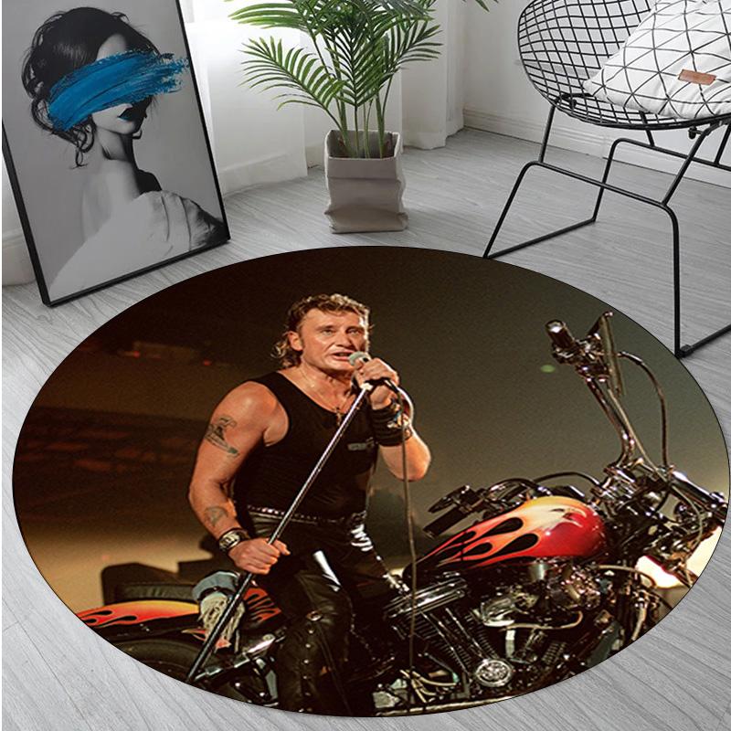 1Pc Johnny Hallyday Circular Print Rug - Home Decoration Carpet For Living Room Bedroom Flooring Computer Chair Area Rug