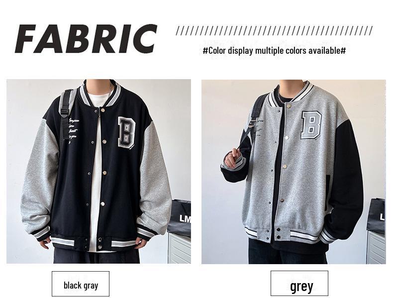 Men's 2024 Autumn Hong Kong Style Knitted Baseball Jacket - Casual Couple/Student Print Design