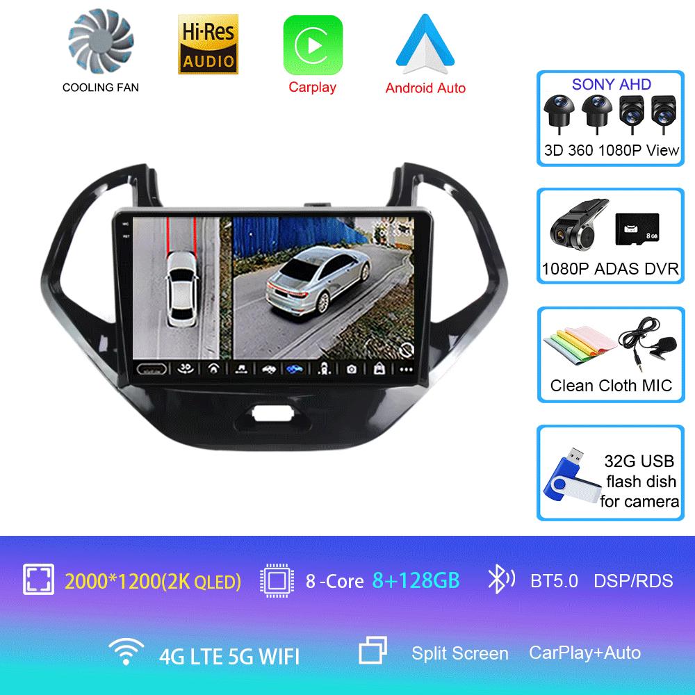 Android 14 For Ford FIGO 2015 2016 2017 2018 Car Radio Multimedia Video Player Navigation GPS 5G WIFI Carplay Auto 360 Camera