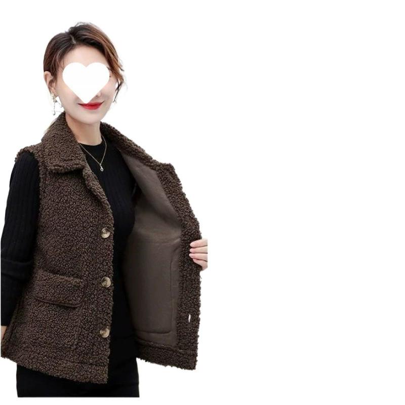 Thickened Autumn and Winter Lamb Fur One-piece Jacket WaistJacket Mother Wear Ladies's Vest Leading Lamb Fleece Vest