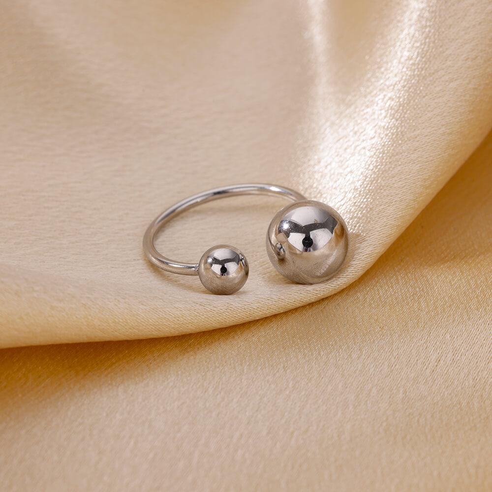 Exaggerated Stainless Steel Bead Ball Rings For Women Men Open Adjustable Gold Color Stainless Steel Ring Waterproof Jewelry