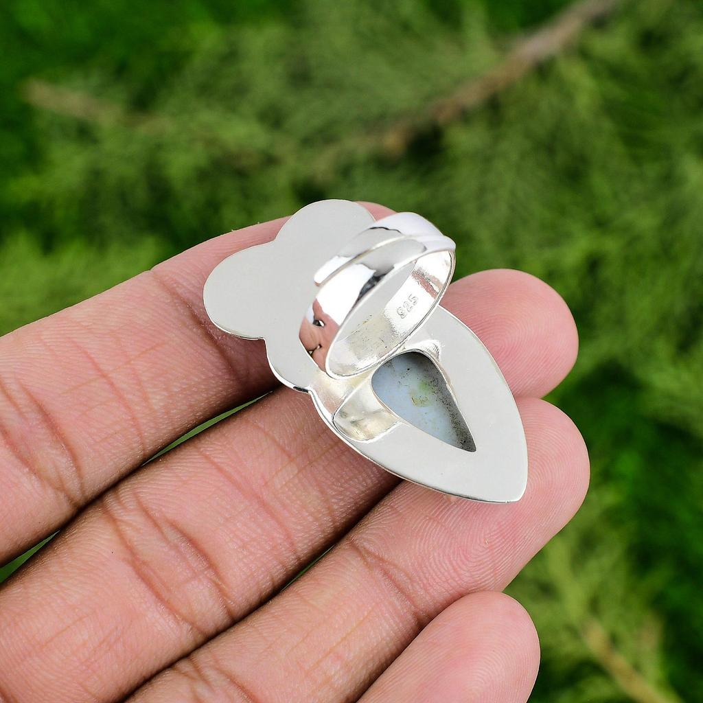 Natural Owyhee Blue Opal 925 Sterling Silver Flower New Multi Stone Ring Jewelry