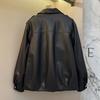 Women's Plus-Size Leather Jacket V-Neck Soft Leather Coat Loose Motorcycle Jacket Spring