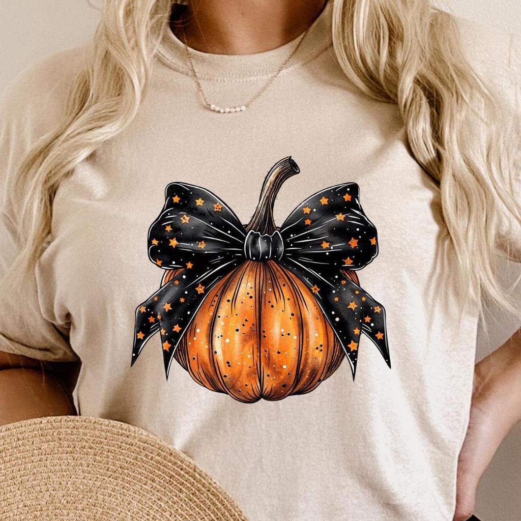Cute Pumpkin Ribbon Shirt, Halloween Pumpkin Shirt, Ribbon Halloween Shirt, Halloween Mom T-Shirt, Fall Women Shirt, Funny Pumpkin Shirt