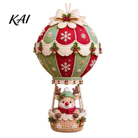 Decorative Wall Hanging Ornaments DIY Christmas Hot Air Balloon Ornament Kit, 3D Handmade Fabric Craft Festive Home Decor Project with Santa