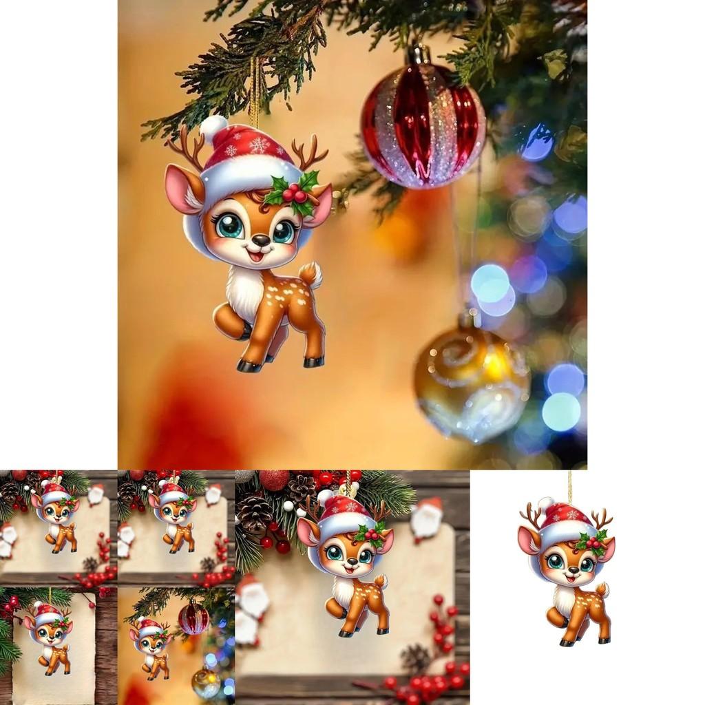 Akrylová závěsná dekorace do auta s motivem roztomilého jelena a vánočního stromku pro interiér automobilu