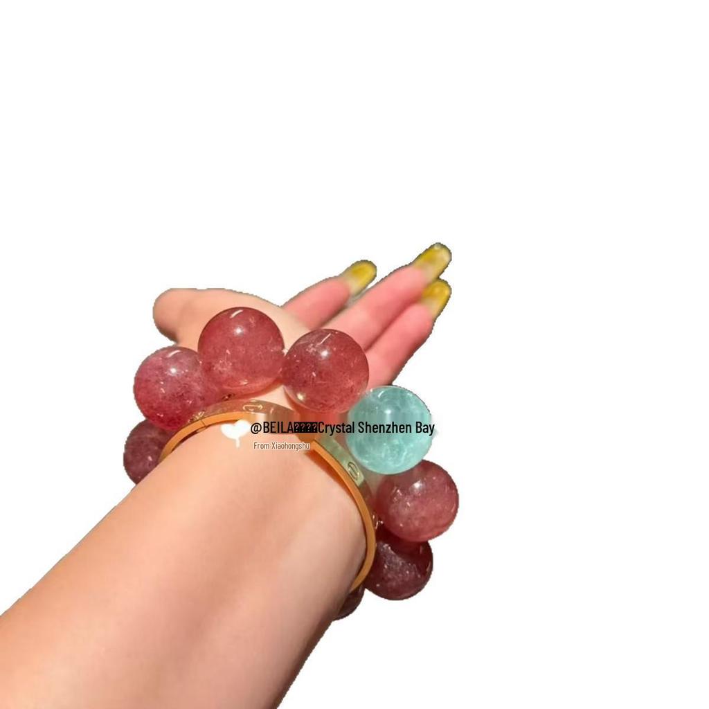 Women's Large Strawberry Quartz Multi-Gem Five Elements Crystal Bracelet - Light Luxury, Unique Beaded Design