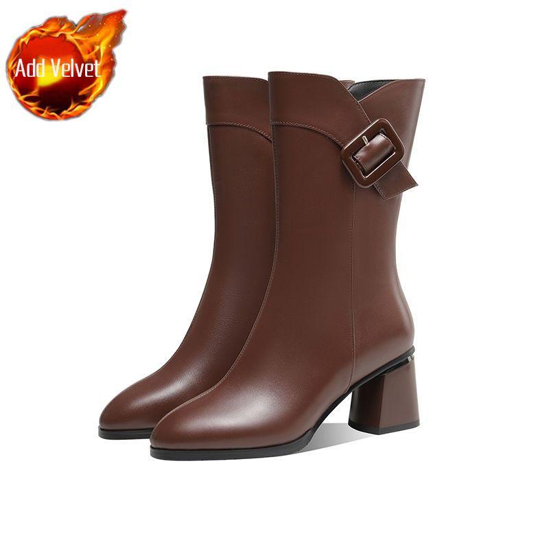 

Модные черные туфли на высоком каблуке женские полусапоги демисезонные New Rock 2025 горячая распродажа обувь в стиле гяру акция PU рабочая женская обувь до середины икры 40