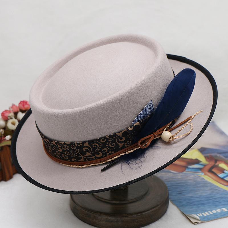 New Wool Panama Fashion Men's Jazz Top Hat with Upturned Edge Autumn and Winter Hat