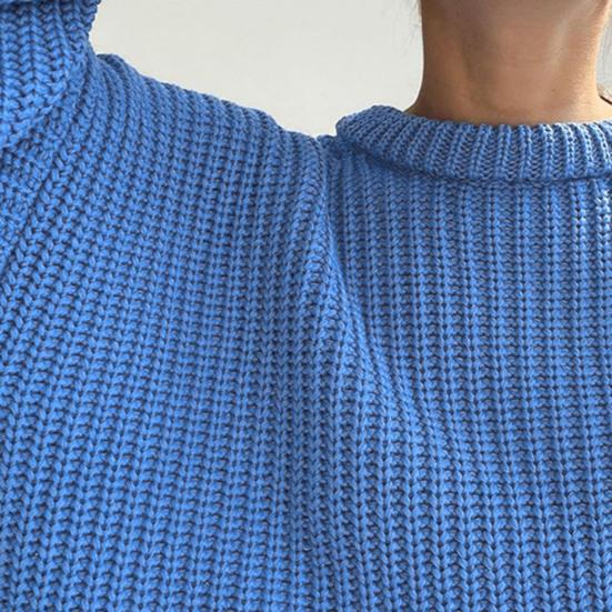 Women Pullover Sweater Round Neck Long Sleeve Elastic Fabric Knitting Tops Solid Color Loose Fit Sweater Tops