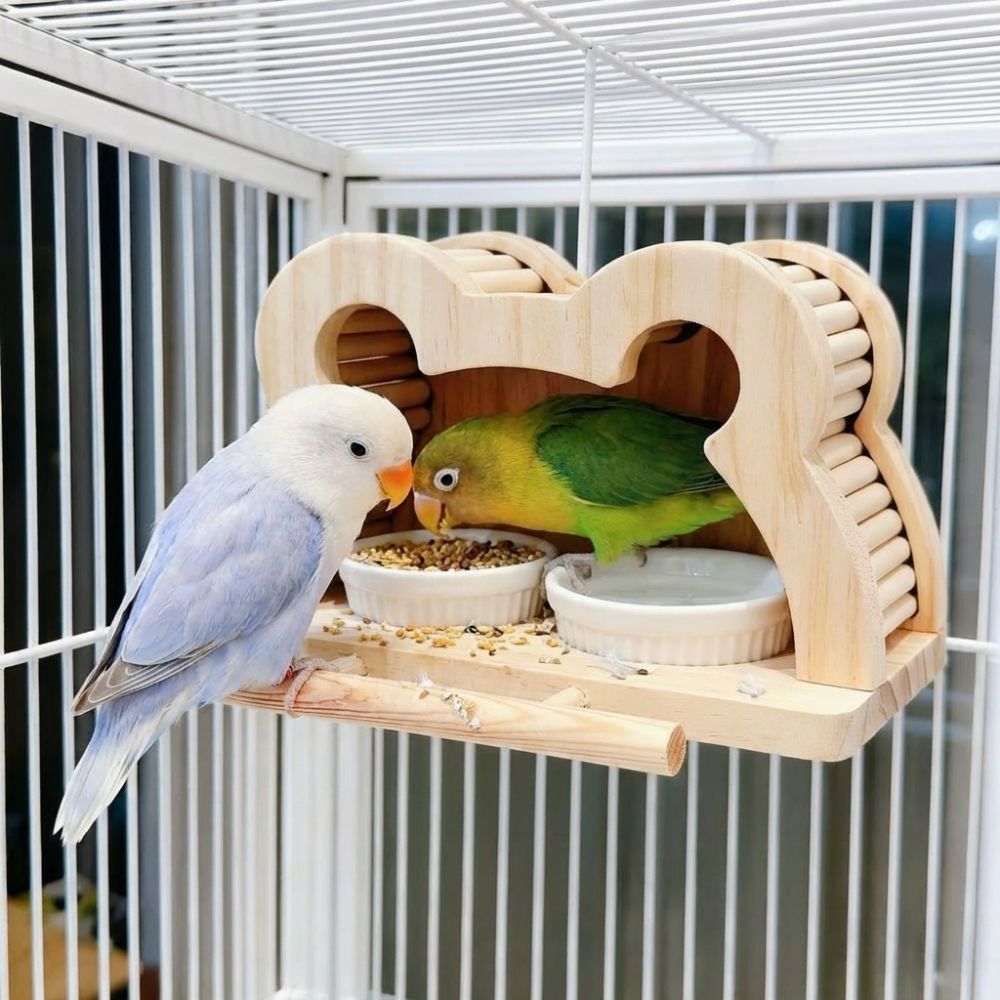 Large Capacity Wooden Bird Nest House Bite Resistant Bird Perch Bird Feeding Station  Aviary Use