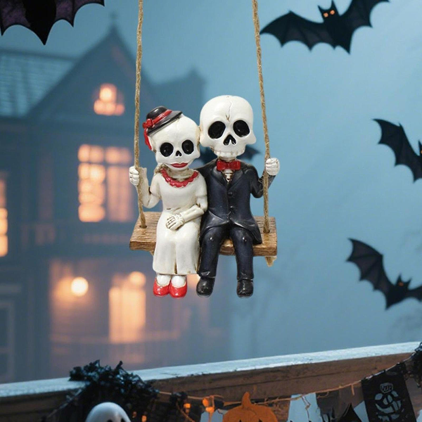 

Статуэтка пары скелетов, подвеска, жуткое искусство, милая фигурка, декор на Хэллоуин для садовой вечеринки