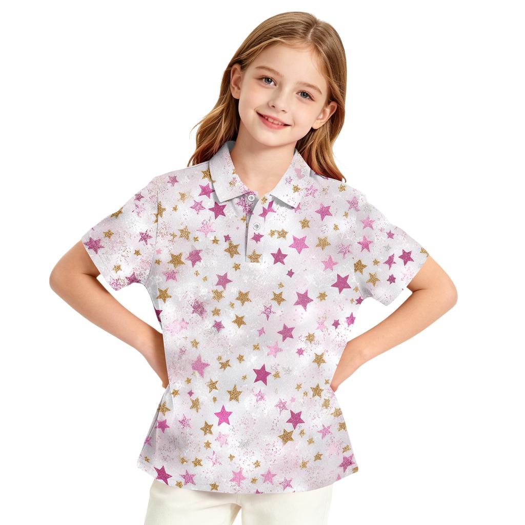 Girls' Polka Dot Print Casual T-Shirt for School Uniform and Everyday Wear