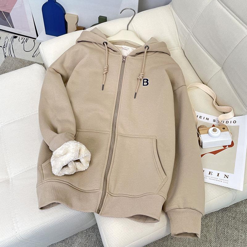 Autumn Winter Fashion Women's Coat Casual Hooded Zipper Lady Clothes Thick Plush Female Warm Jacket Solid Color Ladies Coats