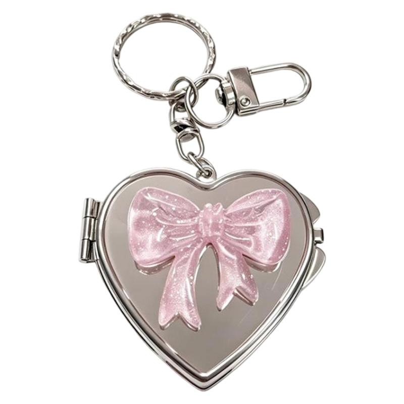Decorative Compact Mirror Keychain Charm in a Heart Case for Keys, Bags, and Fast Daily Mirror Checks on the Go
