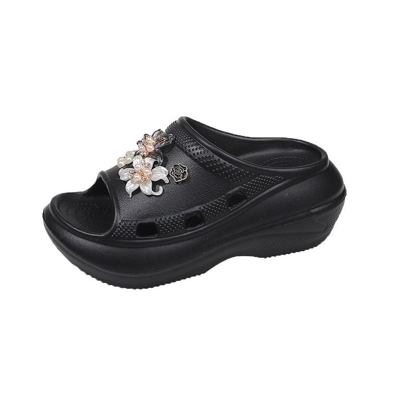 Flower Premium One-word Slippers Female Homemade Versatile Gentle Cool Slippers Soft Sole Non-slip Comfortable Beach Shoes