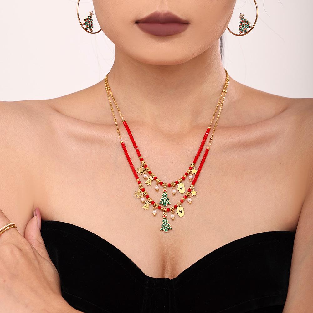 Christmas Zircon Tree Pendant Necklace - Light Luxury Stainless Steel Jewelry for Women