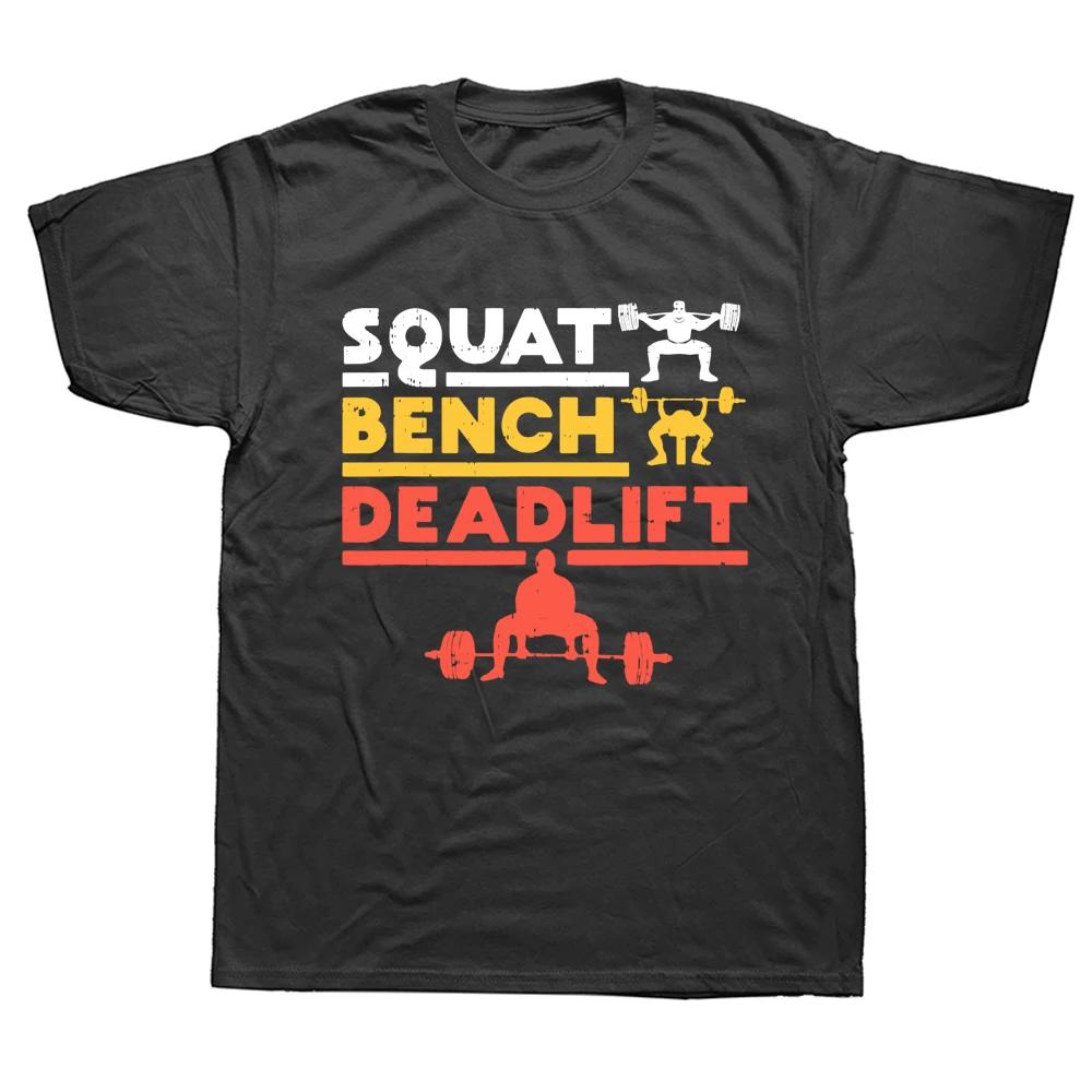 Funny Powerlifting Squat Bench Deadlift Weightlifting T Shirts Vintage Streetwear Short Sleeve