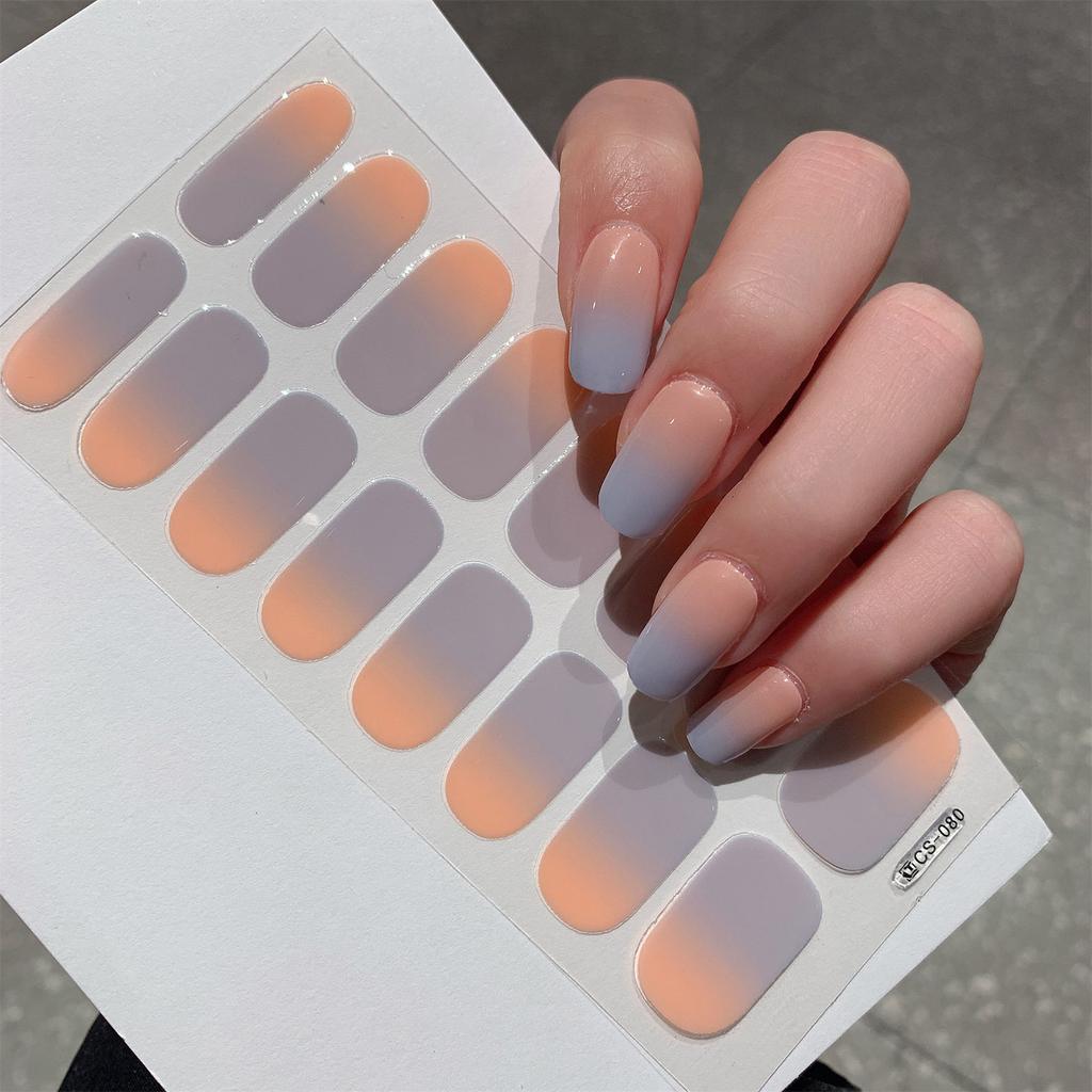 1 Sheet Semi Cured Wrap Gradient Nail Sticker Multi Color Solid Gel Full Cover Slider No Need UV Lamp Cured Fast Gel Nail Decal