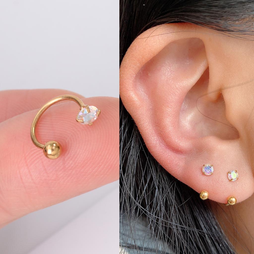 1pcs New Style Stainless Steel Ear Piercing Cz Stud Earrings Snake Moon Round Ball Arc Cartilage Helix Conch Screw Back Earring