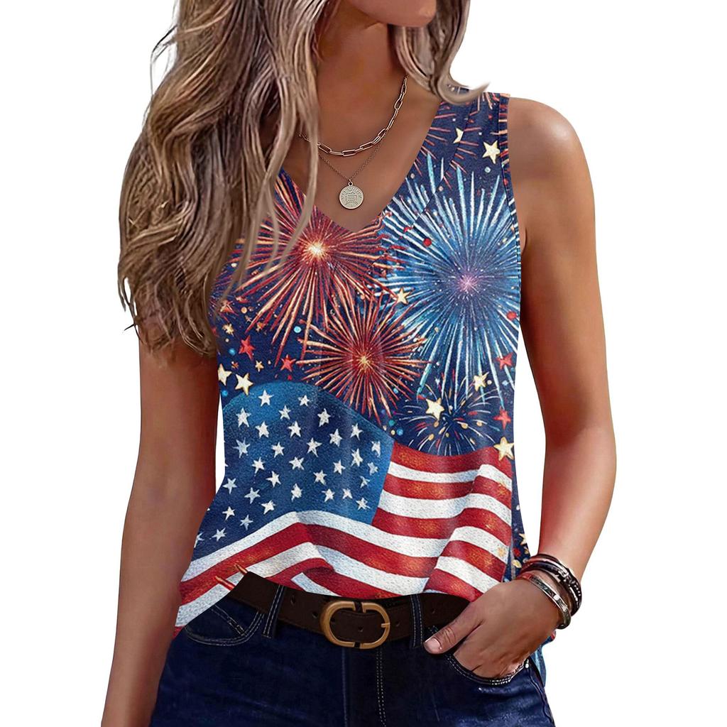 V-Ausschnitt Tanktop Damen Print Tanktop Lässiges Lockeres Ärmelloses Shirt