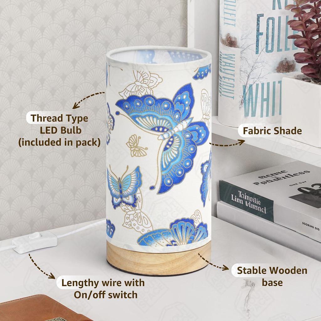 Night Lamp - Butterfly Themed Bedside Reading Lamp with Wooden Base for Night, Bed Room, Living Room, Home & Decor