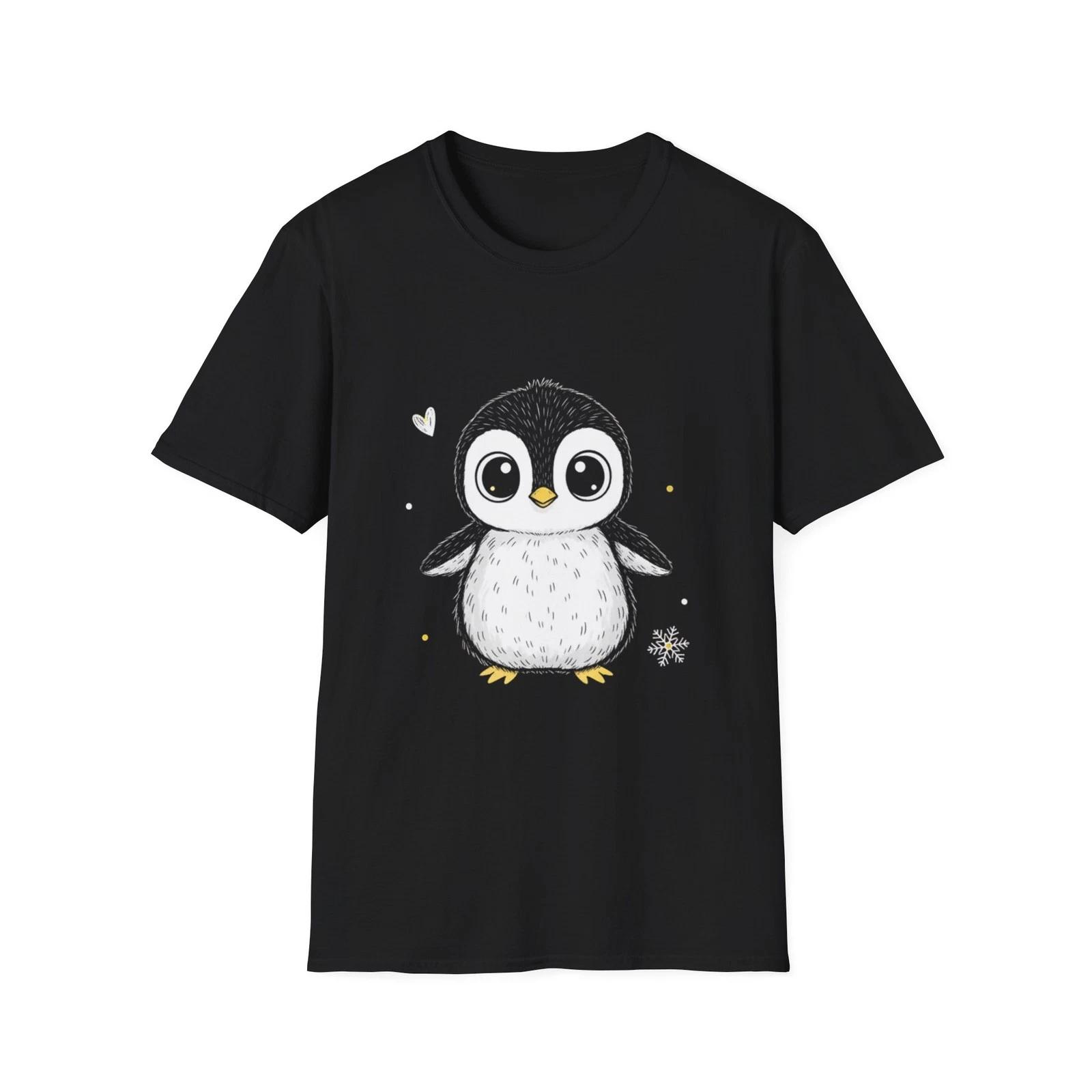 Cute Penguin Kawaii Cartoon Black Graphic Tee Winter Animal T-Shirt S