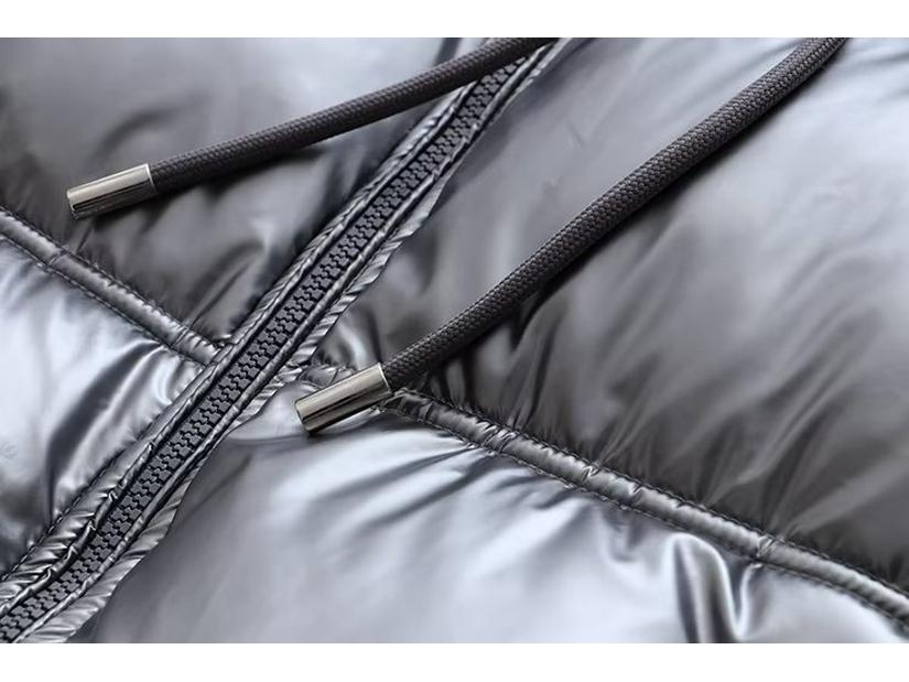 Women's 2023 Silver Satin Hooded Jacket - European & American Autumn/Winter Style