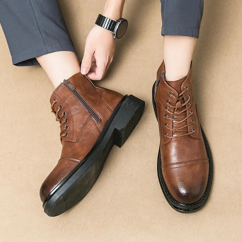 Fashion Outdoor Men Boots Anti-slip Wearable Boots Lace Up Versatile Male Leather Shoes Business Ankle Boot Dating Loafers Shoes