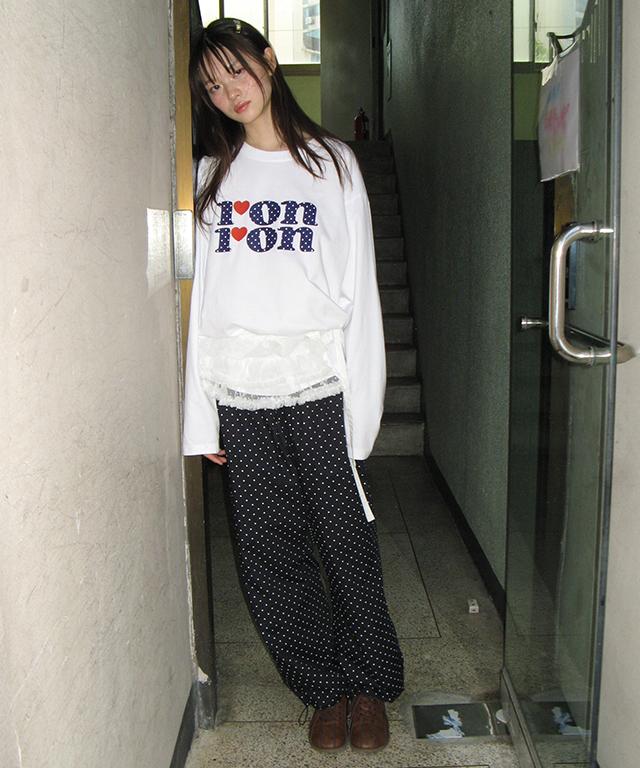 RONRON Back Heart Pocket Banding Jogger Pants Navy Dot