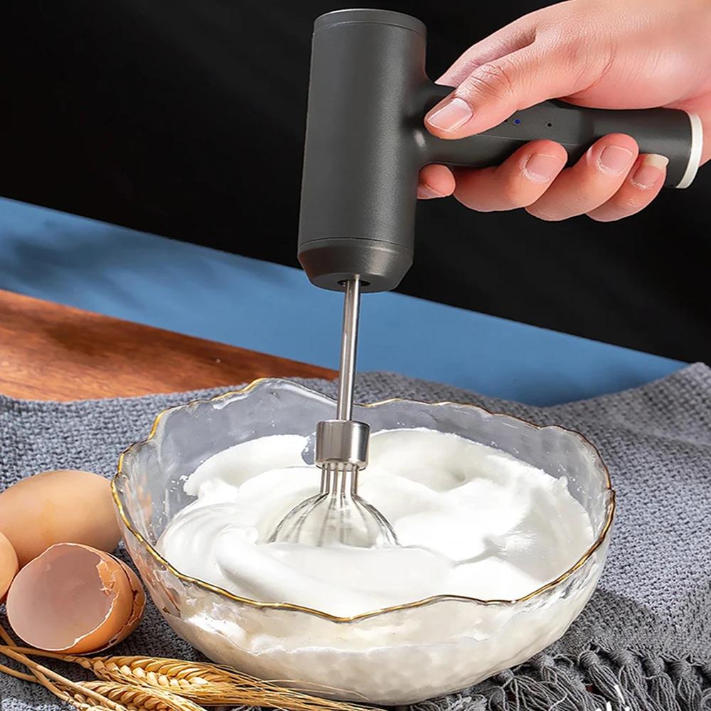 1 PCS Kabelloser elektrischer Küchenmixer, Handheld, USB aufladbar, 3 Geschwindigkeiten, Schneebesen zum Backen, Teig, Kuchen, Sahne, Mixer, automatischer Rührer