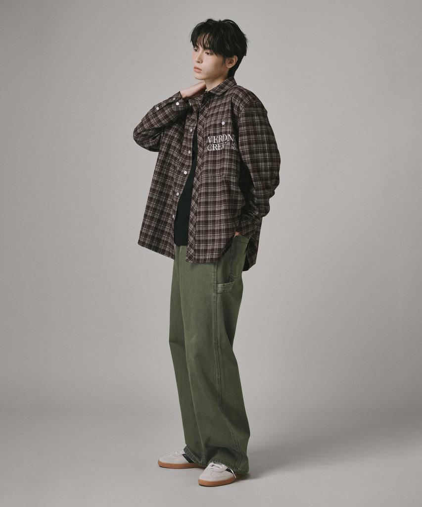 Beodeonteu Garment-Dyed Carpenter Wide Cotton Pants [Khaki]