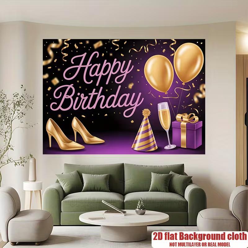 

2D Happy Birthday Background Cloth, Home Party Decoration Backdrop 47.2x31.5inch/120*80cm