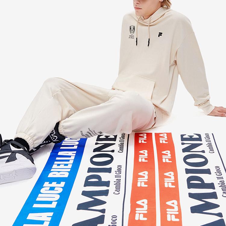 Fila Fusion Solid Logo Print Fashion Loose Knit Hooded Long Sleeve Sweatshirt Men sweatshirt Milk-Beige T11M245206F-BG