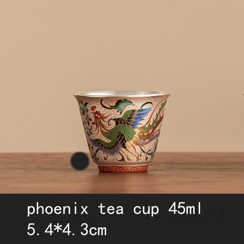 Ręcznie robiony ceramiczny czajnik do herbaty ze srebrem pozłacanym z motywem smoka i feniksa, filiżanki do herbaty, chiński zestaw do herbaty Kung Fu