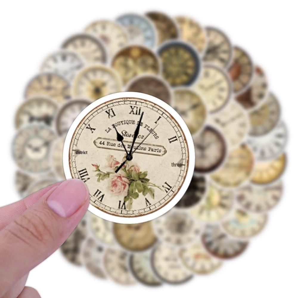 55PCS Vintage Clock Stickers - Waterproof Decorative Round Journal Stickers