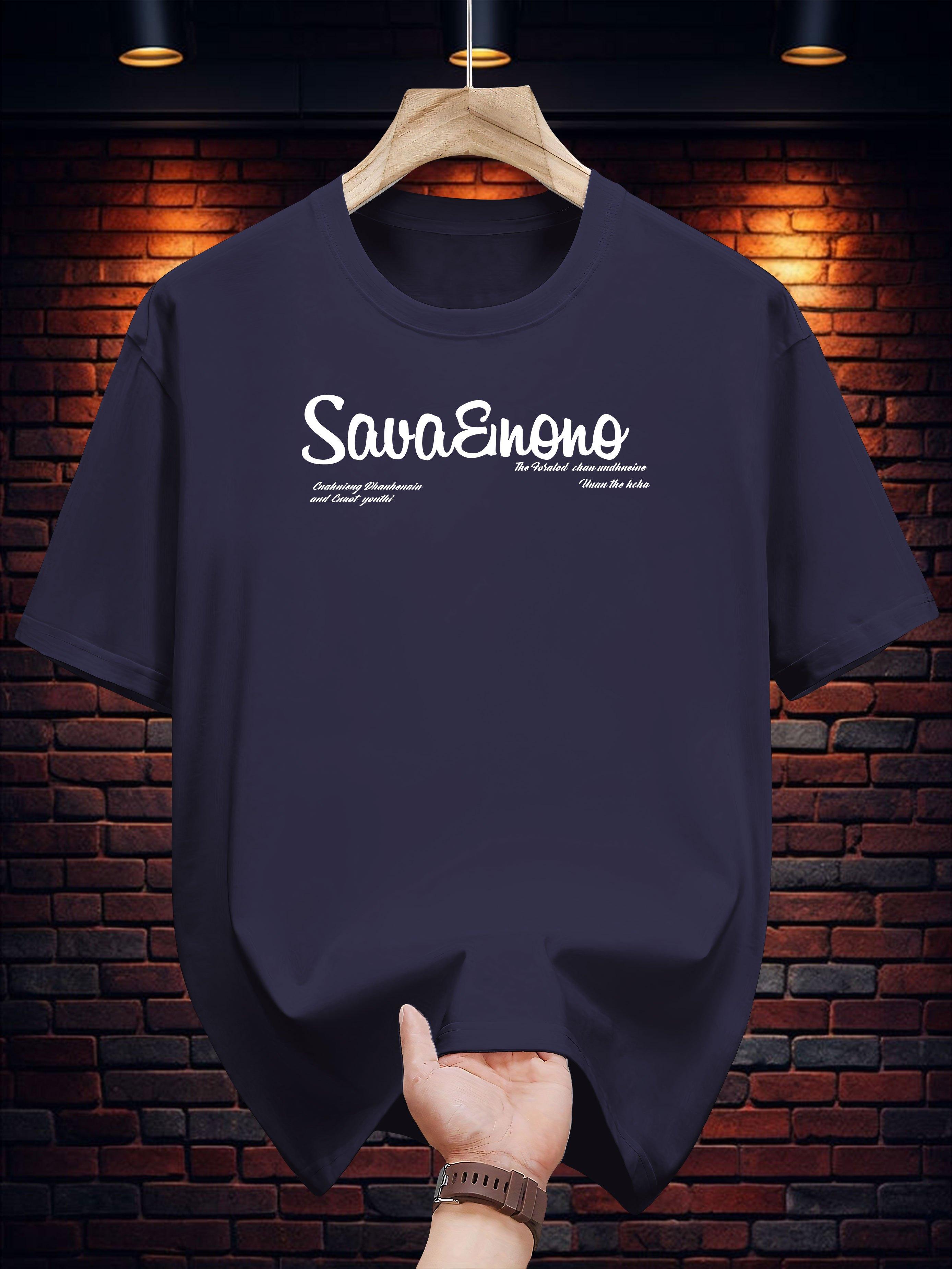 T-shirt with Stylish White Graphic Print - Navy Blue Casual Summer Tee S