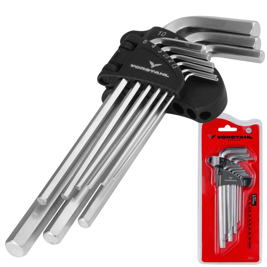 SET OF ALLEN KEYS Allen keys long 9 pcs 1.5-10mm Vorstahl